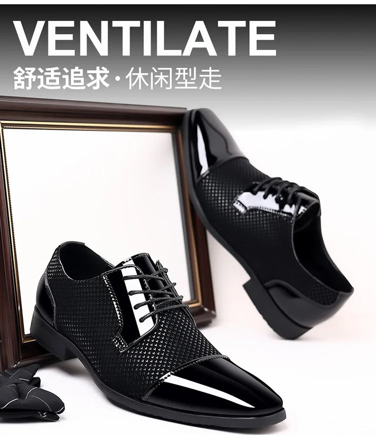 Chaussures habillées classiques tendance pour hommes Richelieus en cuir verni Chaussures de mariage formelles en cuir noir à lacets 2023