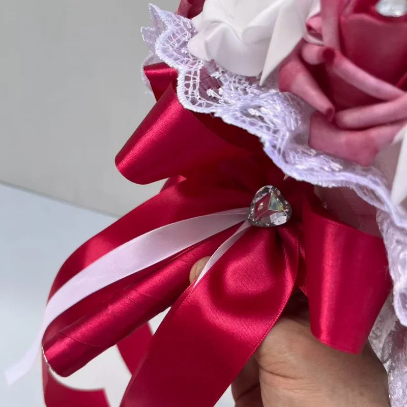 Handmade Blue & White Artificial Rose Bridal Bouquet