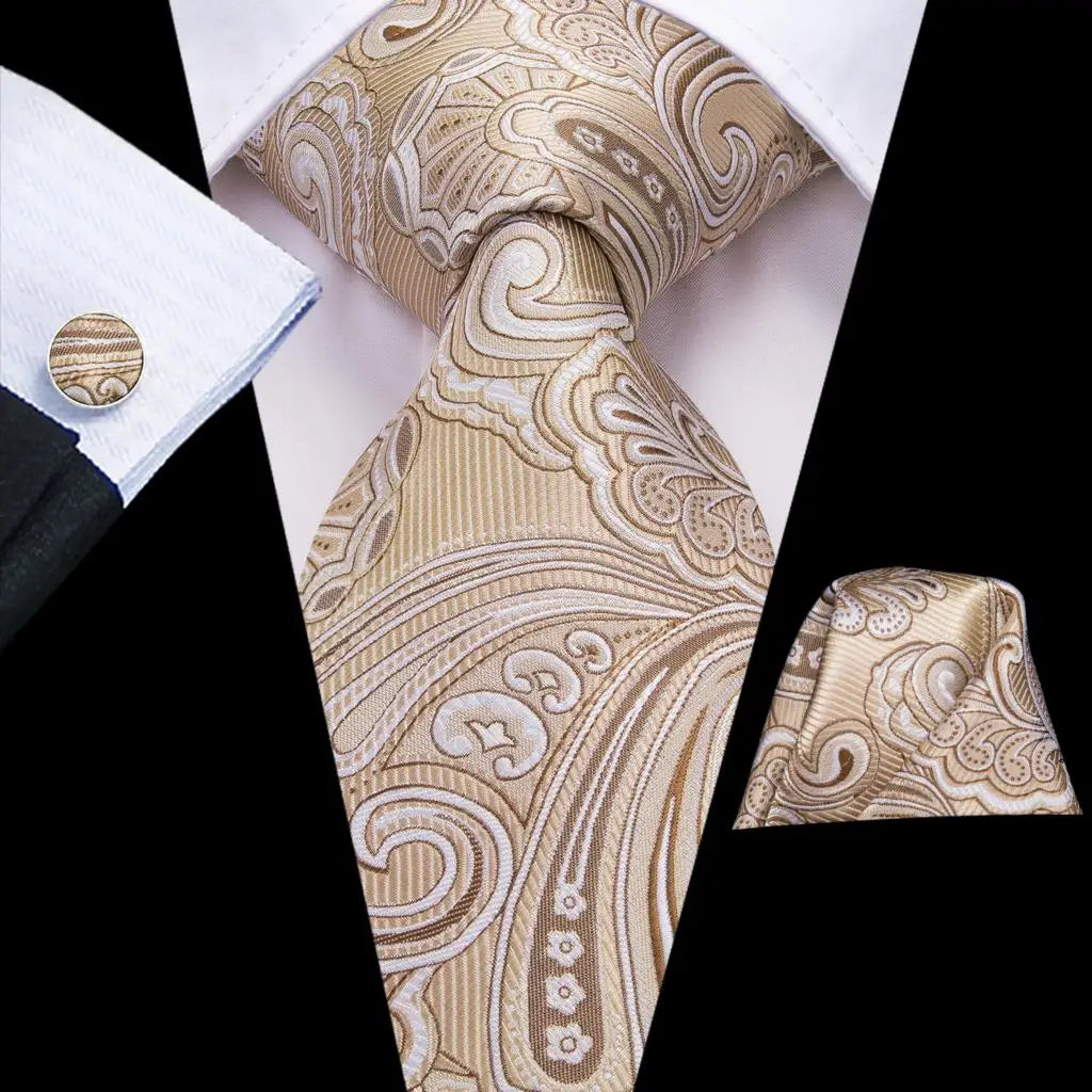 Silk Paisley & Floral Necktie Gift Set | Groom & Groomsmen Wedding Tie with Pocket Square & Cufflinks