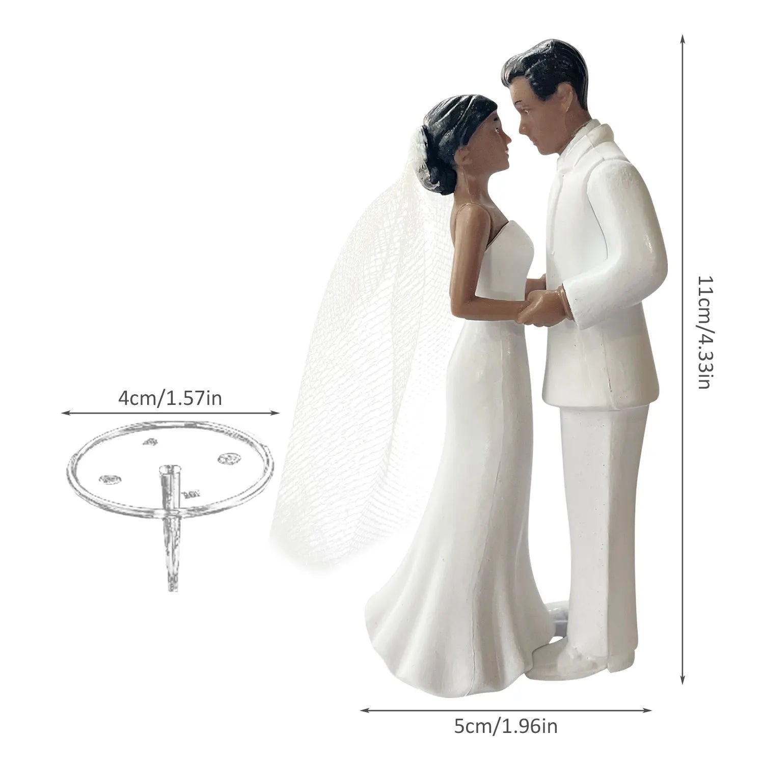 Figurine élégante mariés pour gâteau de mariage, avec voile en résille blanche, pour fiançailles, fêtes prénuptiales et anniversaires