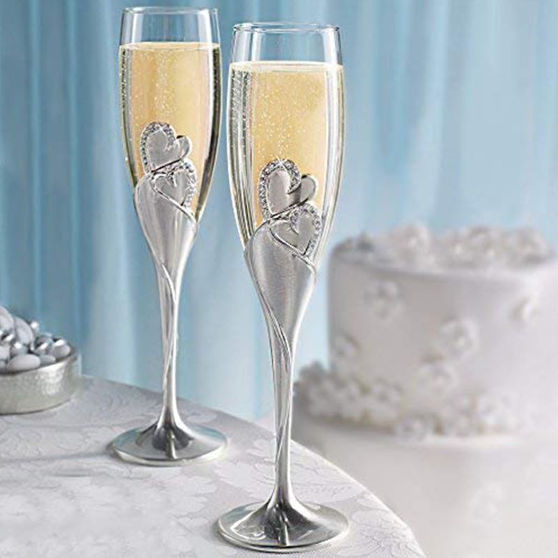 Wedding Wine Glasses Handmade Bride And Groom Toasting Flutes Wedding Accessories Valentine's Day Gift(Gold Hearts,set Of 2)