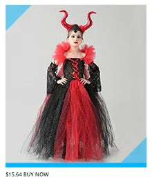 Costume de petite fille vampire gothique Robe de reine maléfique Tutu pour Halloween Fête cosplay Vêtements pour enfants Déguisement
