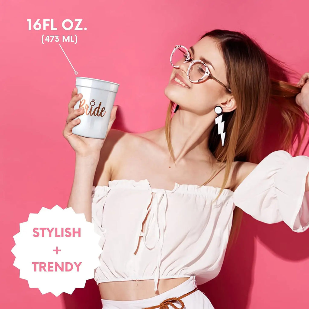 Lot de tasses en plastique pour enterrement de vie de jeune fille - Équipe de la mariée - Cadeau de douche nuptiale - Articles de fête pour enterrement de vie de jeune fille - Décoration de mariage