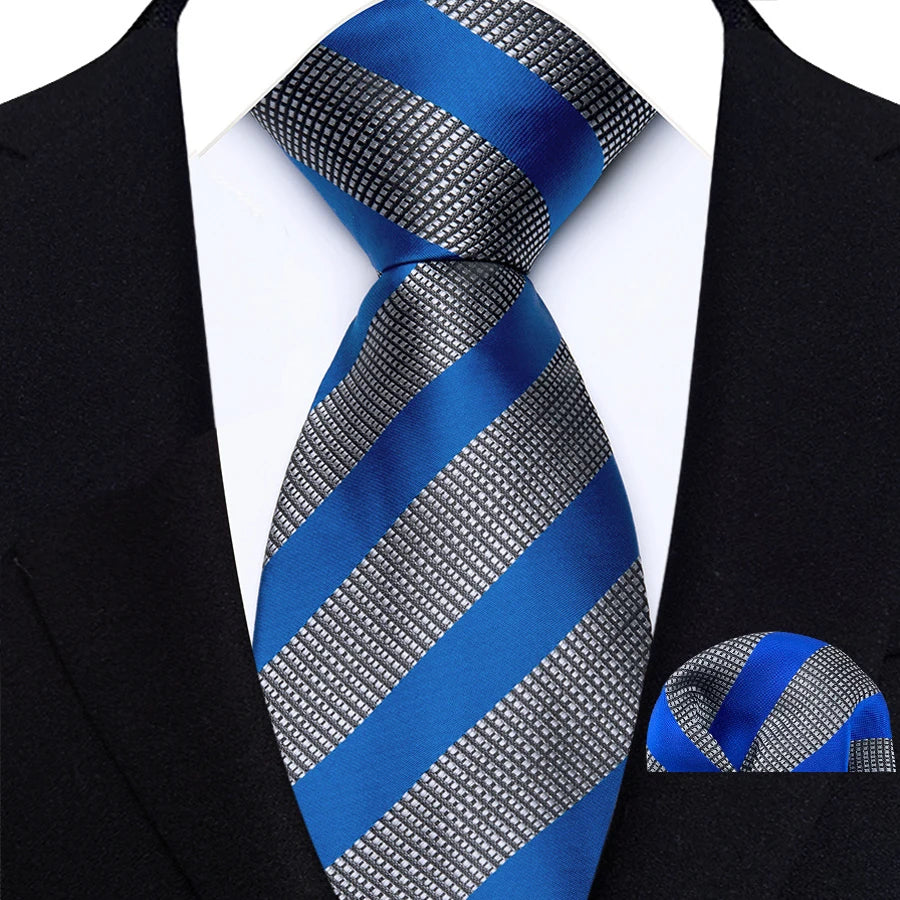 Cravate Homme Bleu Roi de Luxe, Carreaux, Rayures, Paisley, Haute Qualité, Mouchoir de Poche, Ensemble Cravate pour Mariage, Cadeaux d'Affaires