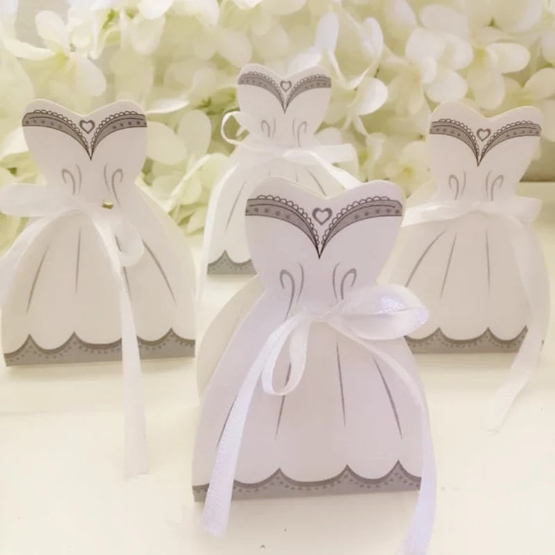 10pcs Wedding Dress Patterns Candy Box Wedding Bridal Souvenirs Candy Box With Ribbon Suit Bride And Groom Accessories Decor