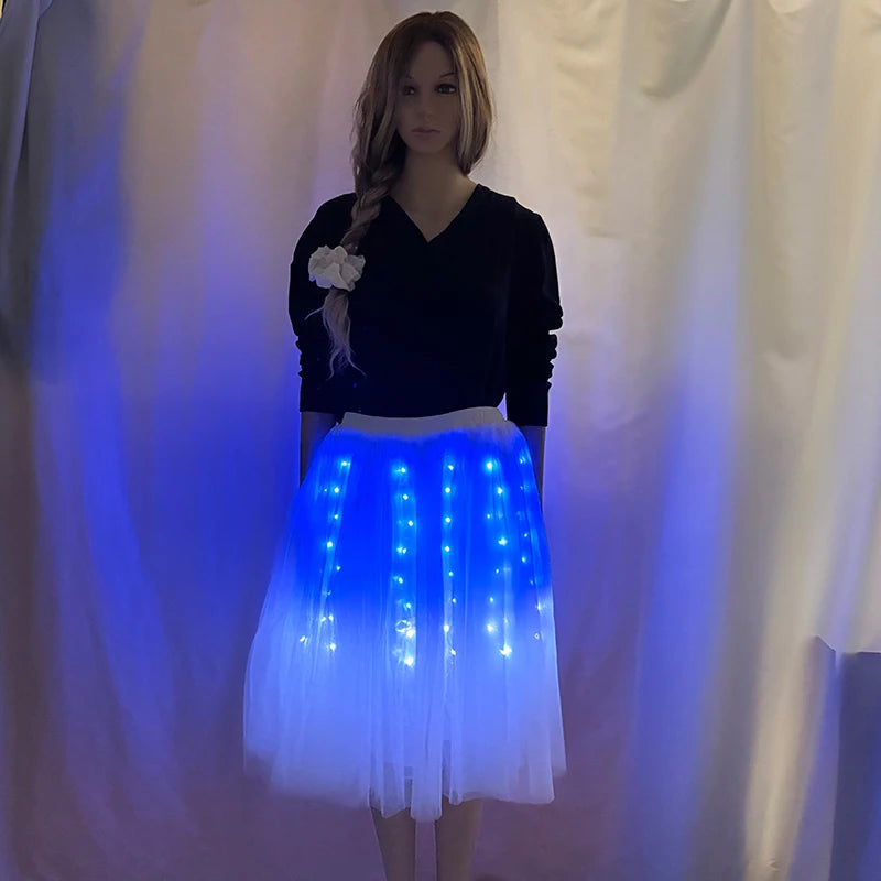 Full Color Light Up Skirt for Girls APP Bluetooth LED Long Tutu for Performance Dance Rave Clothes Wedding Birthday Party Props