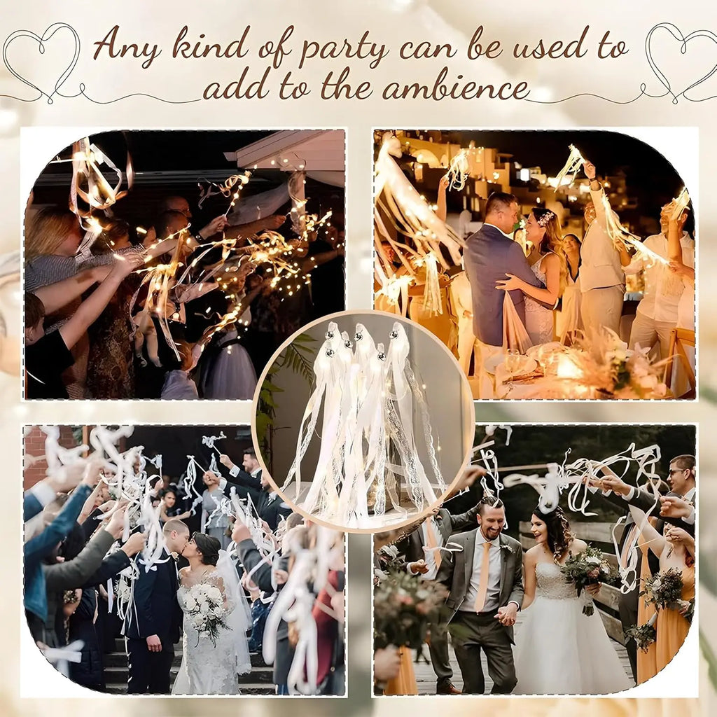 20-60Pcs Light up Wedding Wands LED Ribbon Wands Sparklers with Bells, Wedding Exit Send Off, Dance Floor Props, Wedding Favors