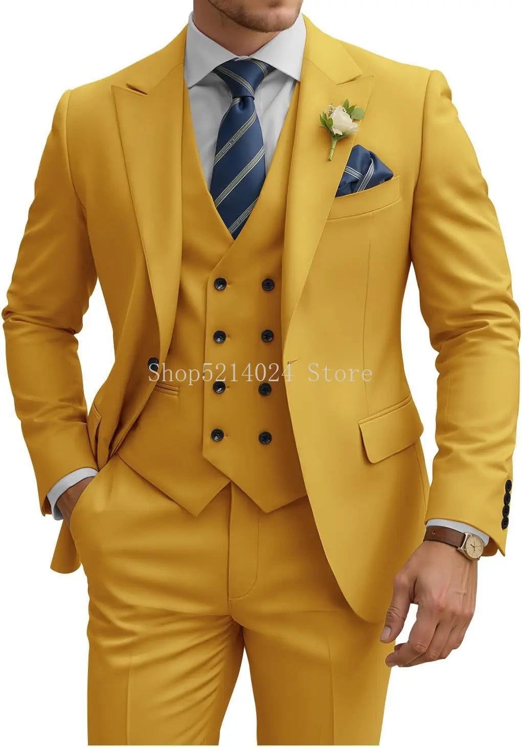 Costume Homme 3 Pièces Slim Fit Double Boutonnage Mariage Bal de Promo Dîner d'Affaires Formel Tuxedo