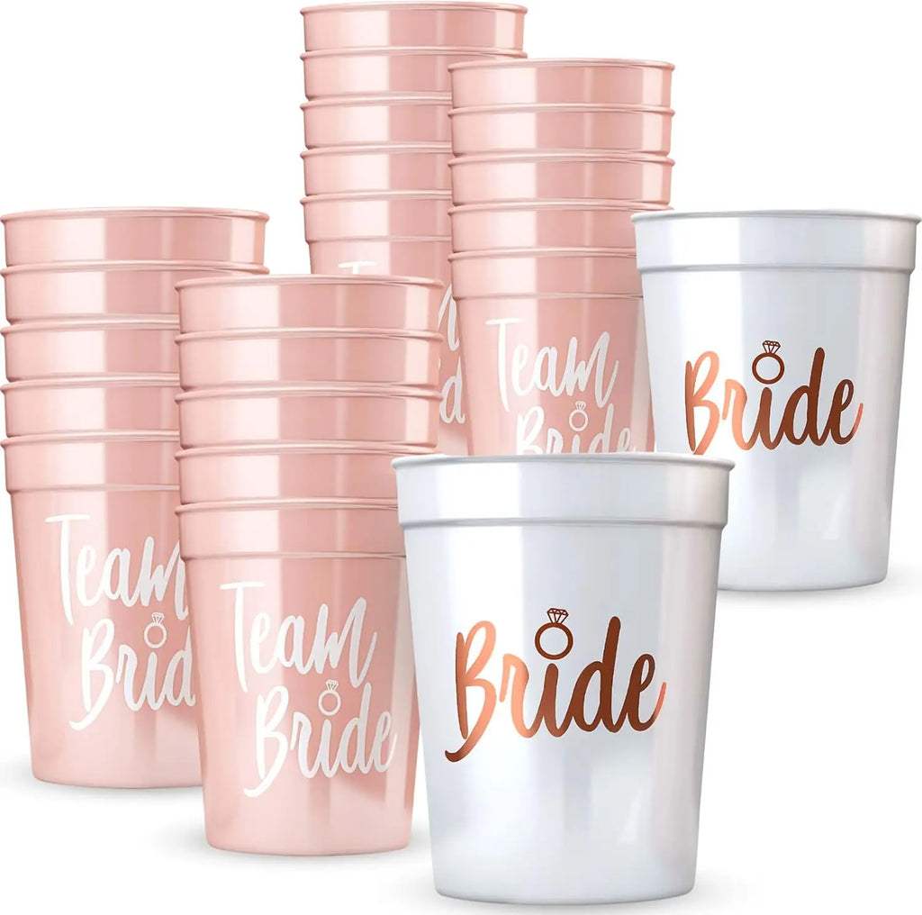 Lot de tasses en plastique pour enterrement de vie de jeune fille - Équipe de la mariée - Cadeau de douche nuptiale - Articles de fête pour enterrement de vie de jeune fille - Décoration de mariage