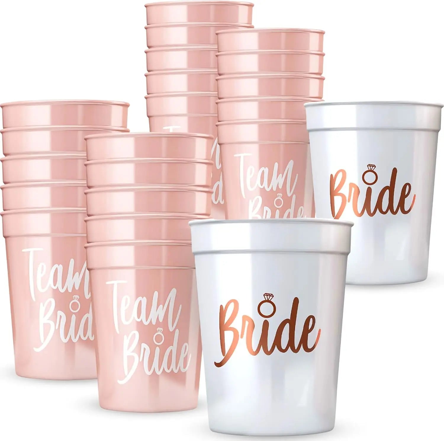 Lot de tasses en plastique pour enterrement de vie de jeune fille - Équipe de la mariée - Cadeau de douche nuptiale - Articles de fête pour enterrement de vie de jeune fille - Décoration de mariage