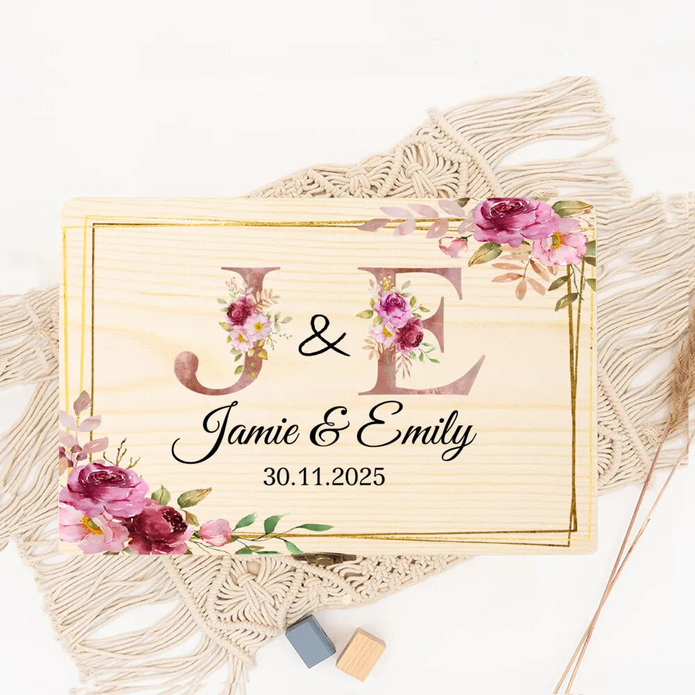 Personalized Wedding Memory Keepsake Box Custom Bridal Bride Box for Wedding Wooden Gift Box with Couple Name Anniversary Gift
