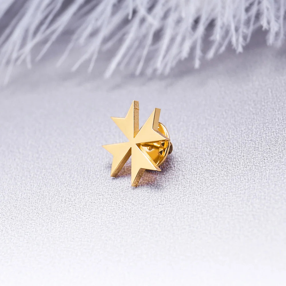 Broches tendance Malte en acier inoxydable pour hommes, broche de col de chemise à fermoir croisé, bijoux de mariage pour le marié, cadeaux pour le témoin.