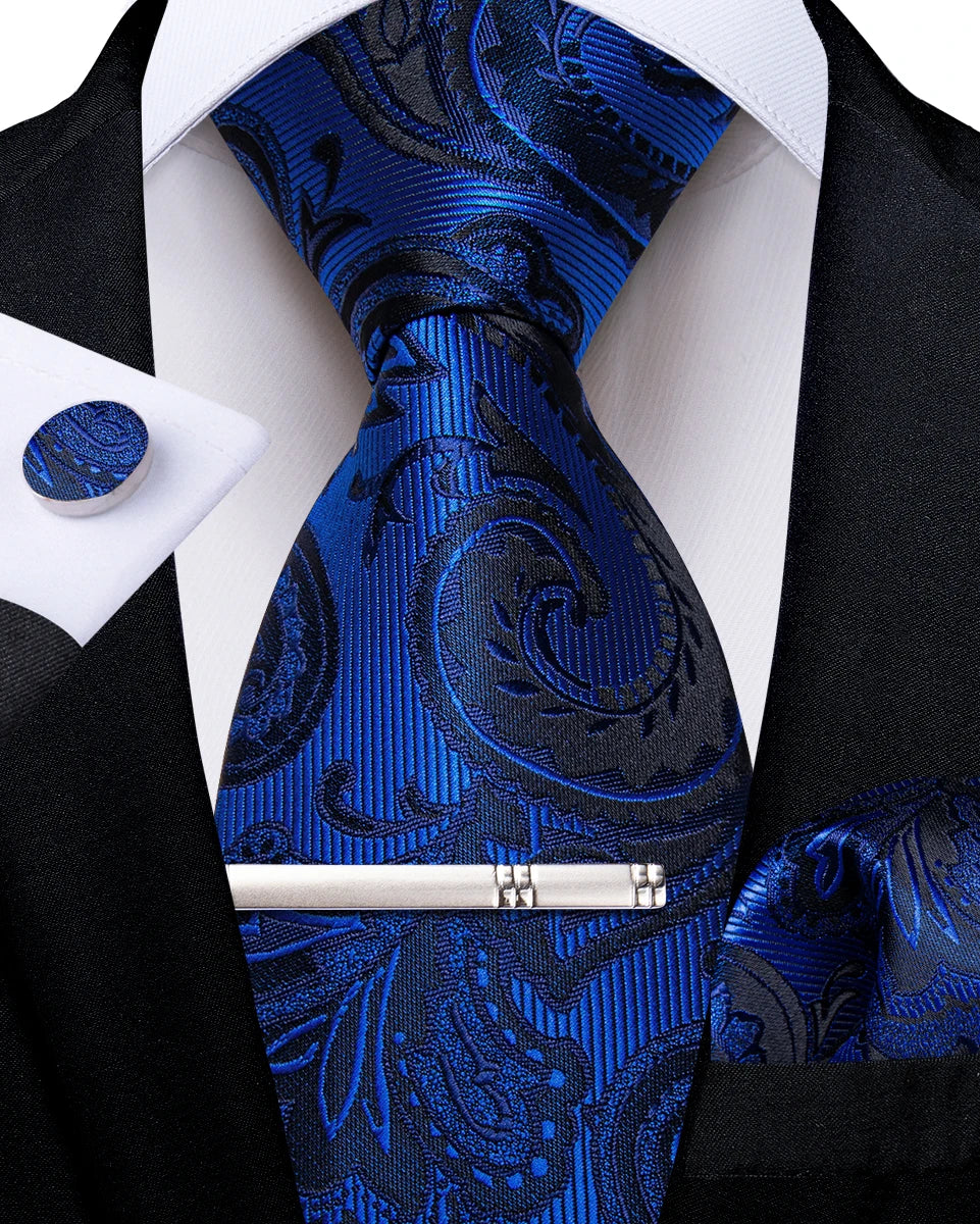 Men's Silk Paisley Tie Set – Pocket Square, Cufflinks & Tie Clip | Groom & Groomsmen