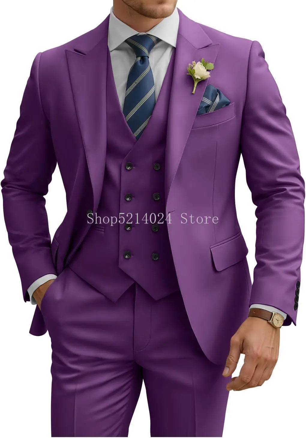 Costume Homme 3 Pièces Slim Fit Double Boutonnage Mariage Bal de Promo Dîner d'Affaires Formel Tuxedo