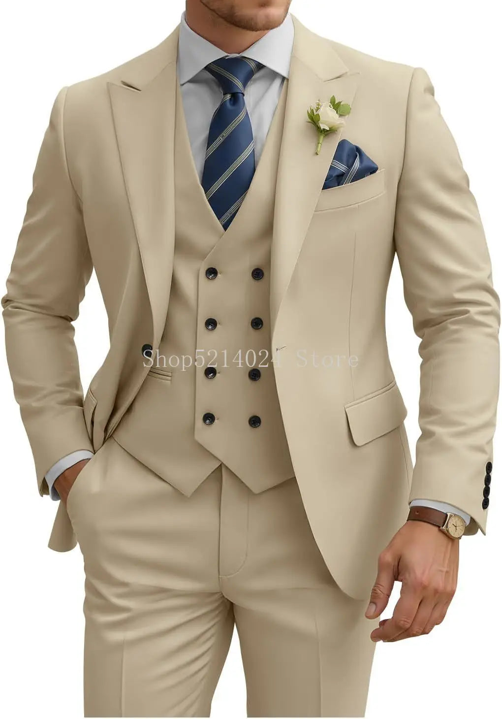 Costume Homme 3 Pièces Slim Fit Double Boutonnage Mariage Bal de Promo Dîner d'Affaires Formel Tuxedo