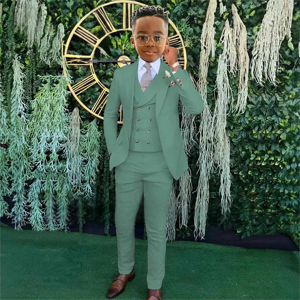 Ensemble Costumes Garçon 3 Pièces Veste Gilet Pantalon Tenue de Banquet Fête Élégant Smoking Enfant Vêtements d'Invité de Mariage 2-20T
