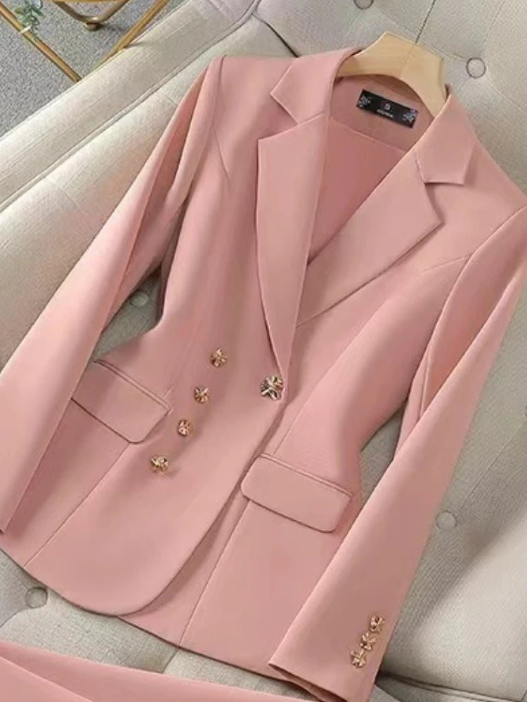 Ensemble deux pièces pantalon et tailleur pour femme - Veste et pantalon de costume de travail professionnels, nouvelle mode, tempérament élégant, couleur unie