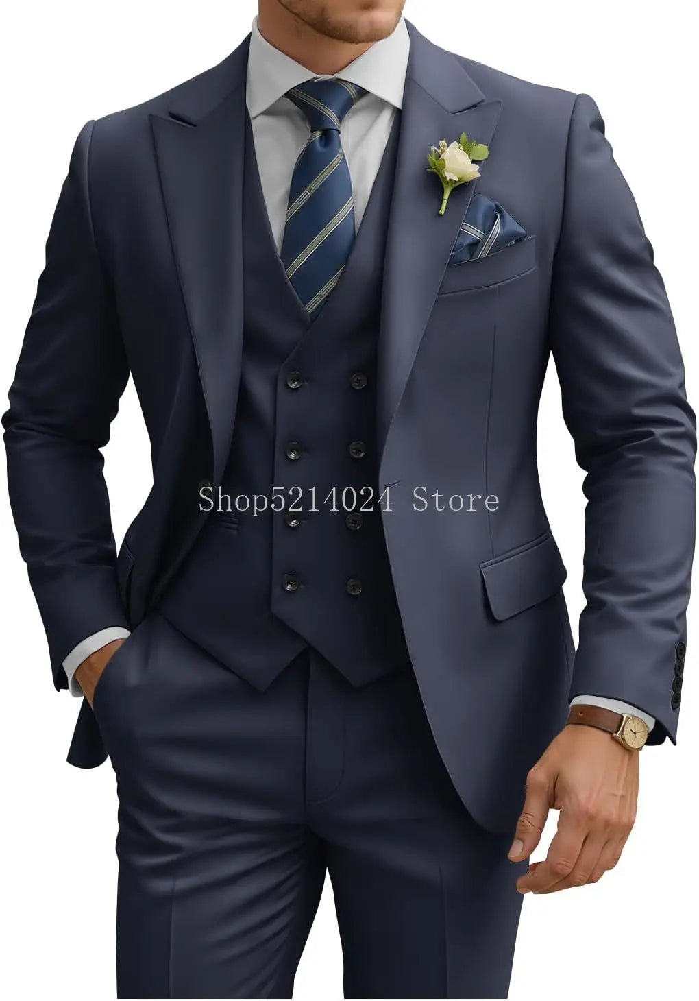 Costume Homme 3 Pièces Slim Fit Double Boutonnage Mariage Bal de Promo Dîner d'Affaires Formel Tuxedo