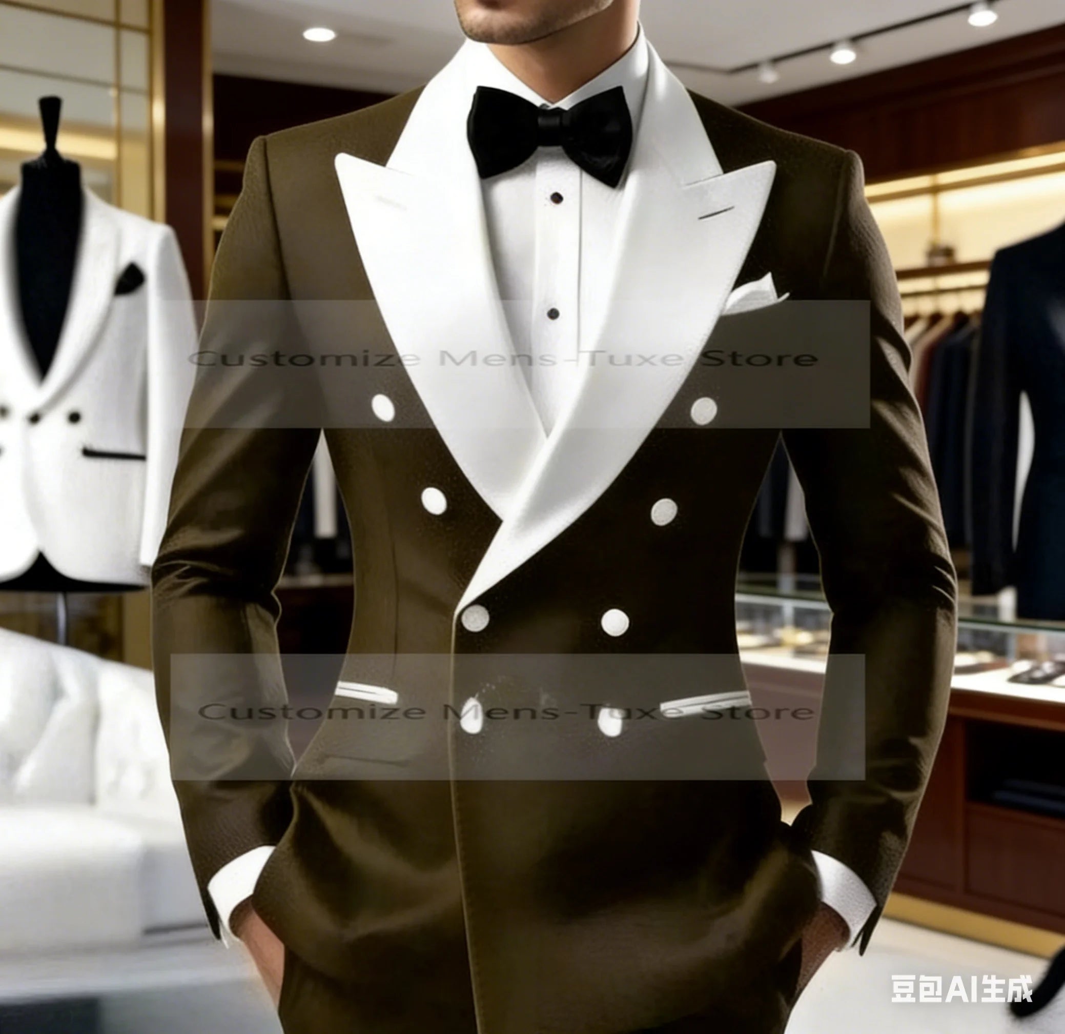 Costume homme noir col blanc pour occasion formelle, marié, témoin, mariage, bal de promo, affaires décontractées, smoking, ensemble 2 pièces blazer pantalon