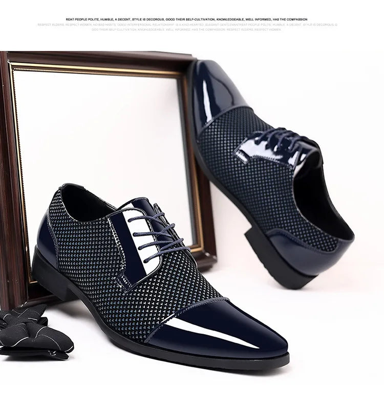 Chaussures habillées classiques tendance pour hommes Richelieus en cuir verni Chaussures de mariage formelles en cuir noir à lacets 2023