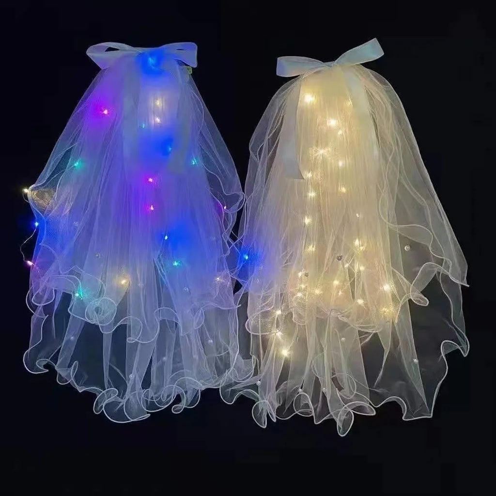 LED Bride Wedding Veil Light Up Bridal Veils with Hair Clip Tulle Party Festival Halloween Costume