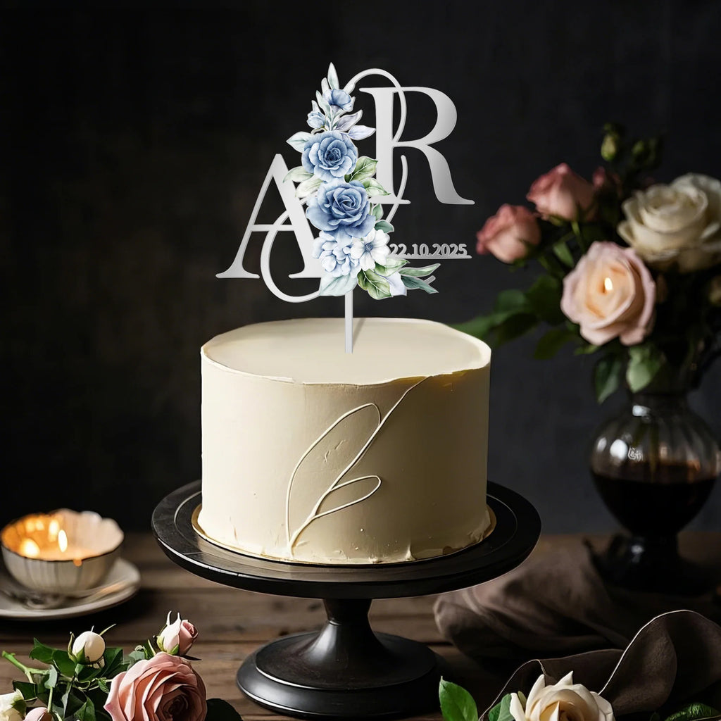 Personalized Fall Wedding Cake Topper in Acrylic Custom Bride and Groom Initial Cake Topper Wedding Date Cake Decoration 01