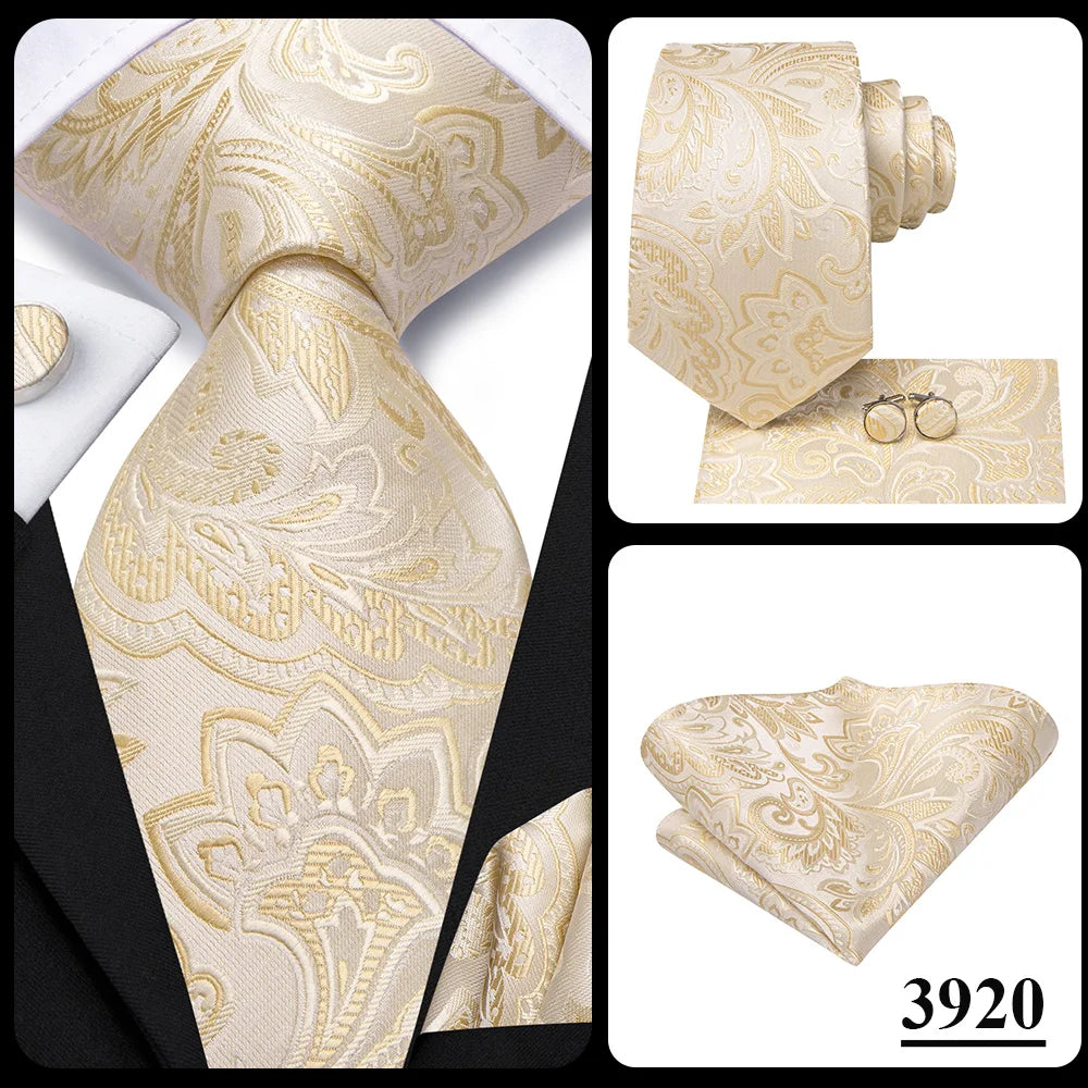 Silk Paisley & Floral Necktie Gift Set | Groom & Groomsmen Wedding Tie with Pocket Square & Cufflinks