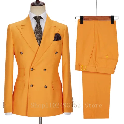 Costumes de Mariage Blancs pour Hommes 2023 2 Pièces Double Boutonnage Coupe Slim Vêtements de Marié Formels d'Affaires (Veste+Pantalon) Costume Homme