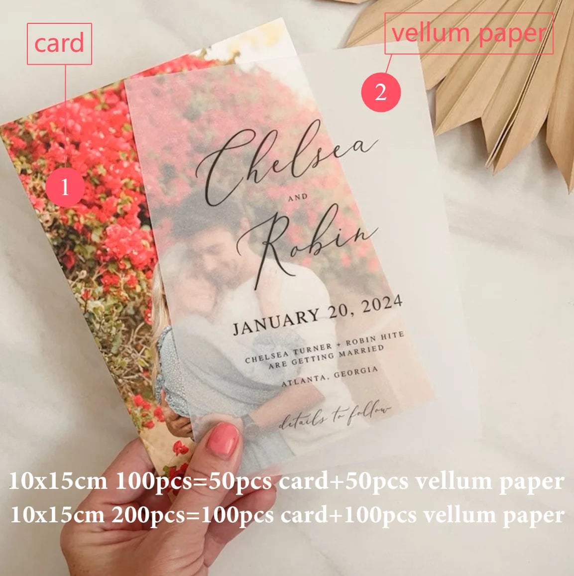 Faire-part de mariage élégant et personnalisé avec papier calque, annonce de mariage, fiançailles, nom personnalisé, fournitures de fête