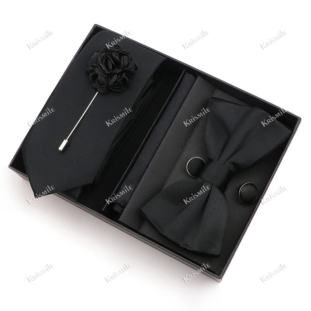 Men's Tie Box Gift Set | Necktie, Bow Tie, Pocket Square, Cufflinks & Brooch