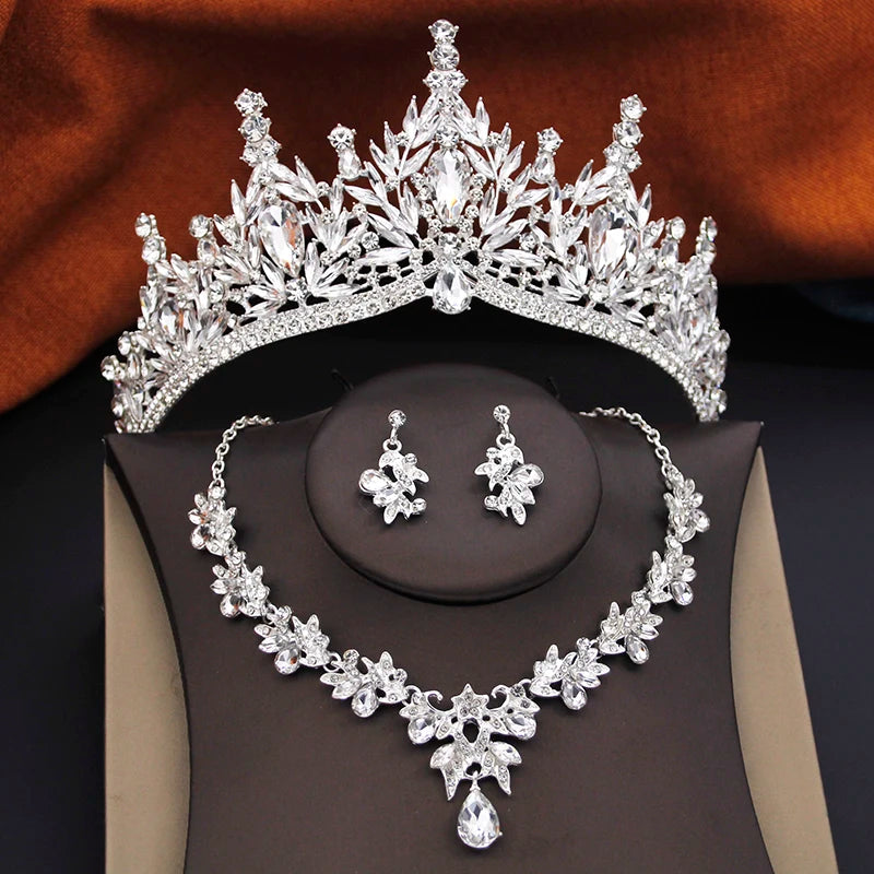 Ensembles de bijoux de mariée pour femmes, diadèmes de mariage et d'anniversaire, et collier ras-du-cou, boucles d'oreilles, accessoires de bijoux de costume de fête de mariée