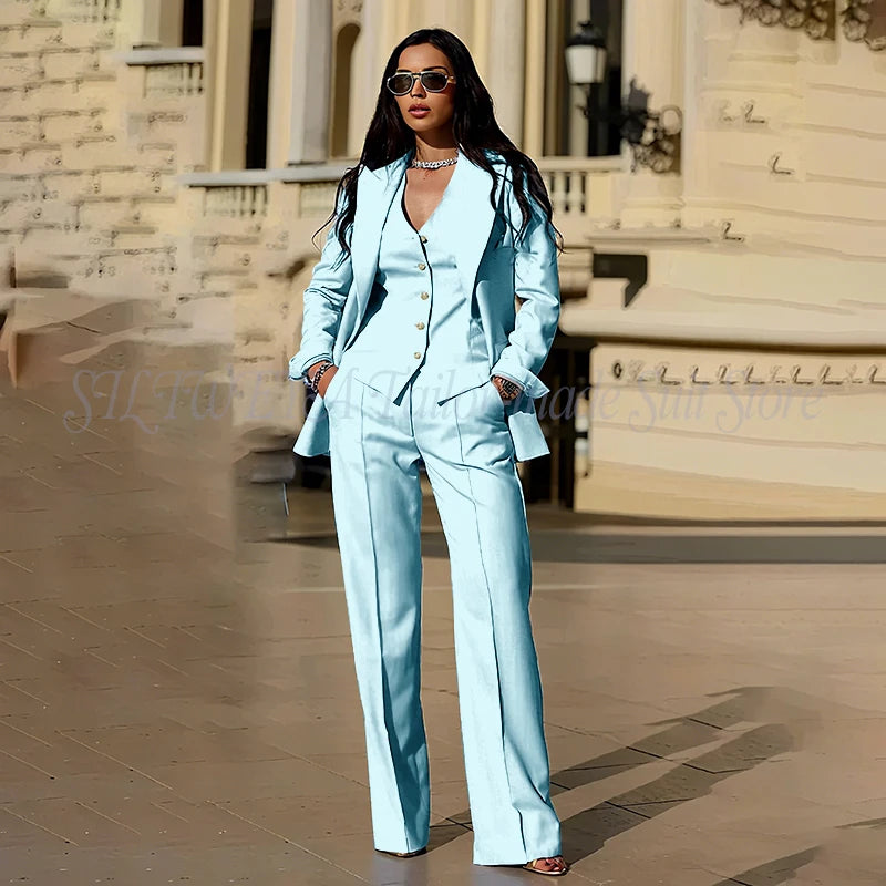 Ensembles tailleur 3 pièces pour femme : veste, pantalon et gilet - Tenues décontractées élégantes pour le bureau - Vêtements féminins de haute qualité - Ensembles blazer chics et formels