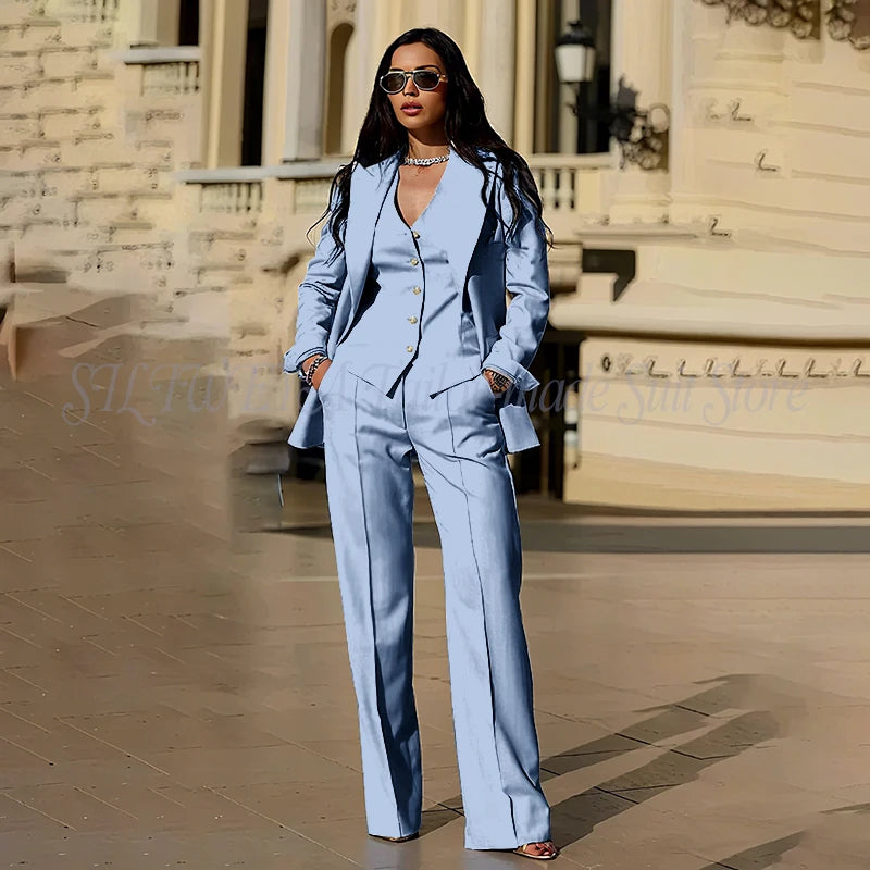 Ensembles tailleur 3 pièces pour femme : veste, pantalon et gilet - Tenues décontractées élégantes pour le bureau - Vêtements féminins de haute qualité - Ensembles blazer chics et formels