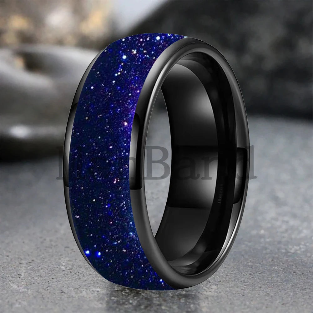 Bague de mariage pour homme 4/6/8mm - Bague en carbure de tungstène avec sable galactique concassé Espace cosmique Bague de mariage unisexe Bague de fiançailles Pour lui
