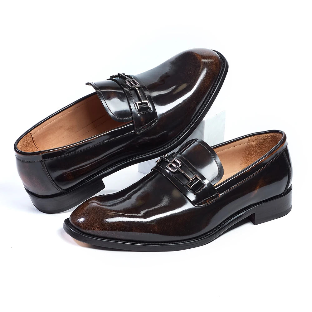 chaussures de ville pour homme en cuir verni, style mocassins marron à bout pointu, idéales pour un mariage, chaussures de marque, mocassins d'été tendance, chaussures à la mode