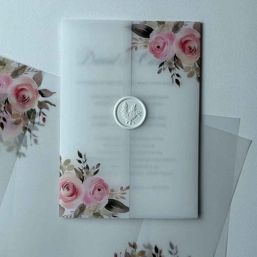 20pcs Watercolor flower Vellum  Wrap suitable for a 5 x 7 Wedding Invitation,vellum jacket,custom invitation