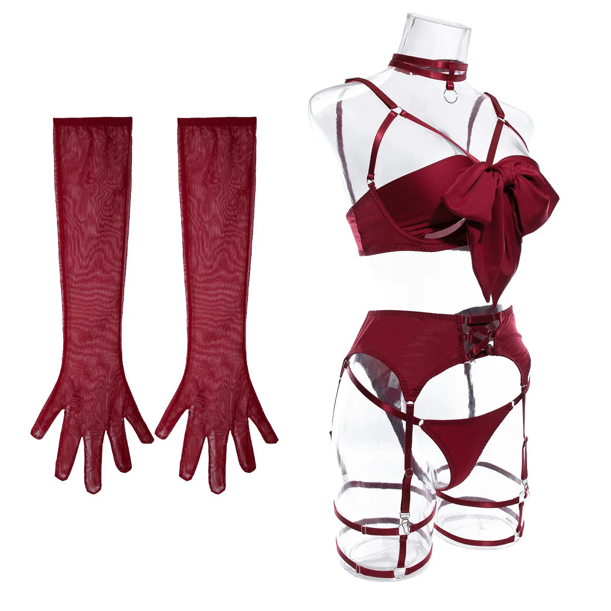 Ensemble de lingerie Ellolace Nœud Papillon Soutien-gorge Ouvert en Soie Sous-vêtements Sissy Bilizna Non Censurée Pornographie Sensuelle Intime Jarretière Strings Tenues Sexy