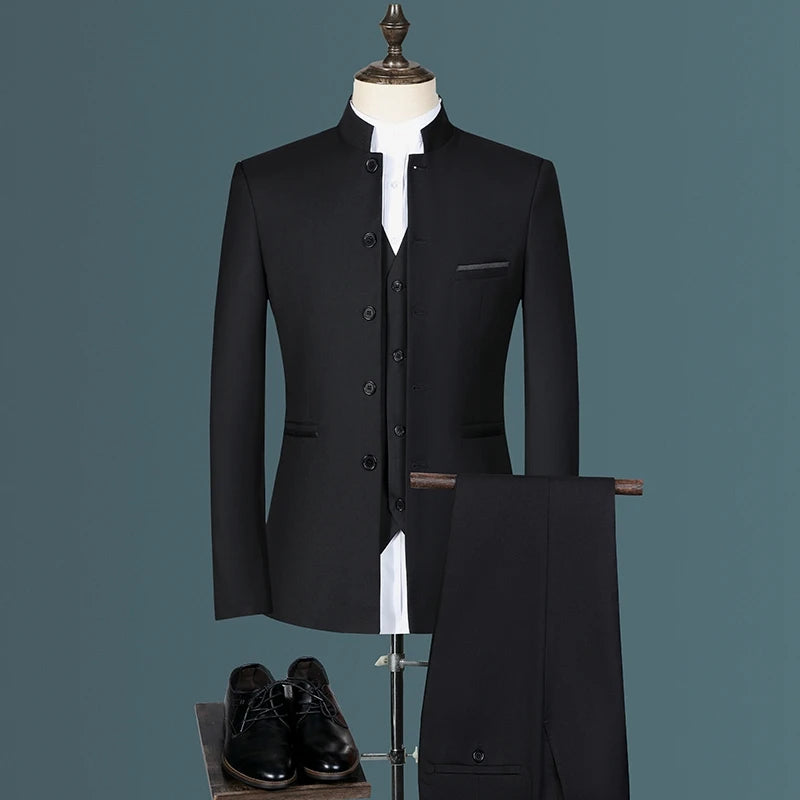 Costume homme pour hommes d'affaires jeunes et d'âge moyen, décontracté, à la mode et élégant, col montant simple, version coréenne de Zhongs