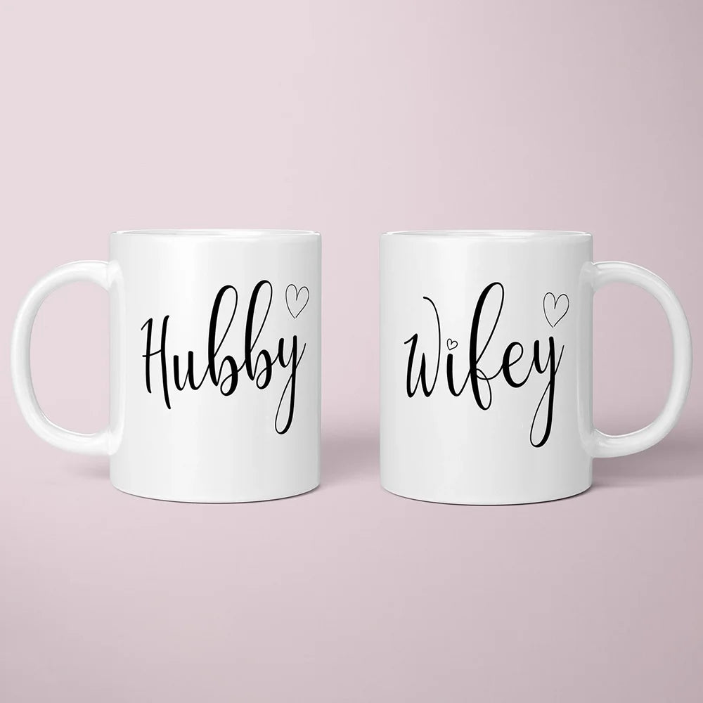 Hubby & Wifey Ceramic Mug | Wedding Gift Coffee Cup for Newlyweds