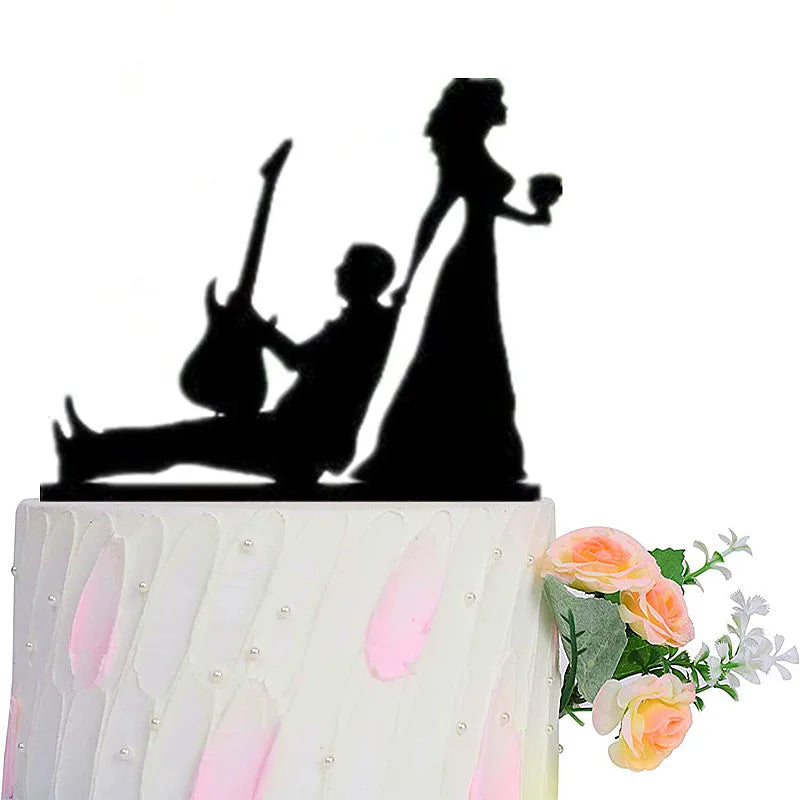 Funny Wedding Party Cake Topper Mariée Marié M. Mme Acrylique Noir Gâteaux de mariage Style Sport Mixte Couples Cake Décoration de mariage