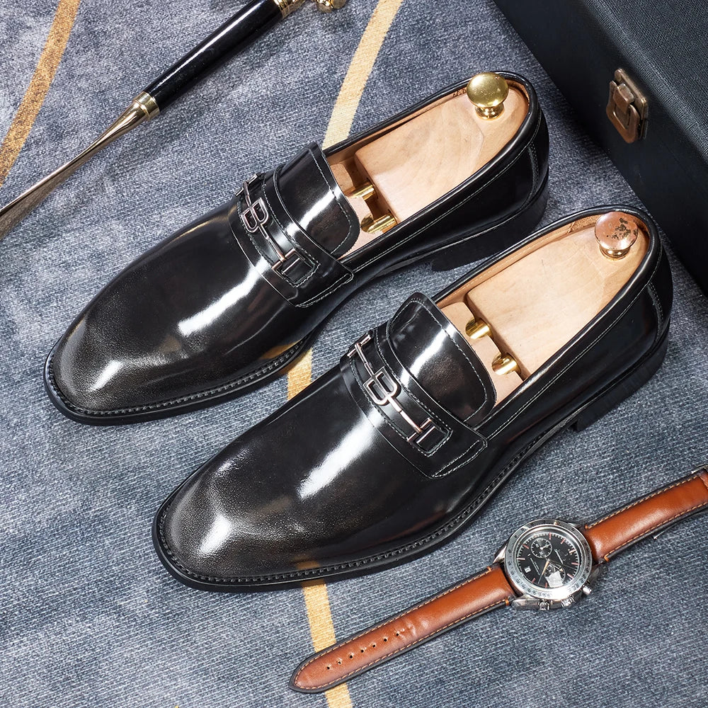 chaussures de ville pour homme en cuir verni, style mocassins marron à bout pointu, idéales pour un mariage, chaussures de marque, mocassins d'été tendance, chaussures à la mode