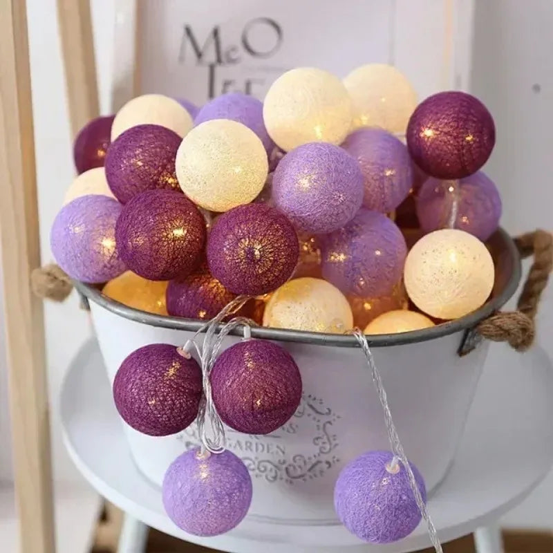 Guirlande de mariage 2026 Saint Valentin Décoration de chambre Guirlande lumineuse LED Fée Boule de coton Lumière extérieure Fête Décoration Ramadan