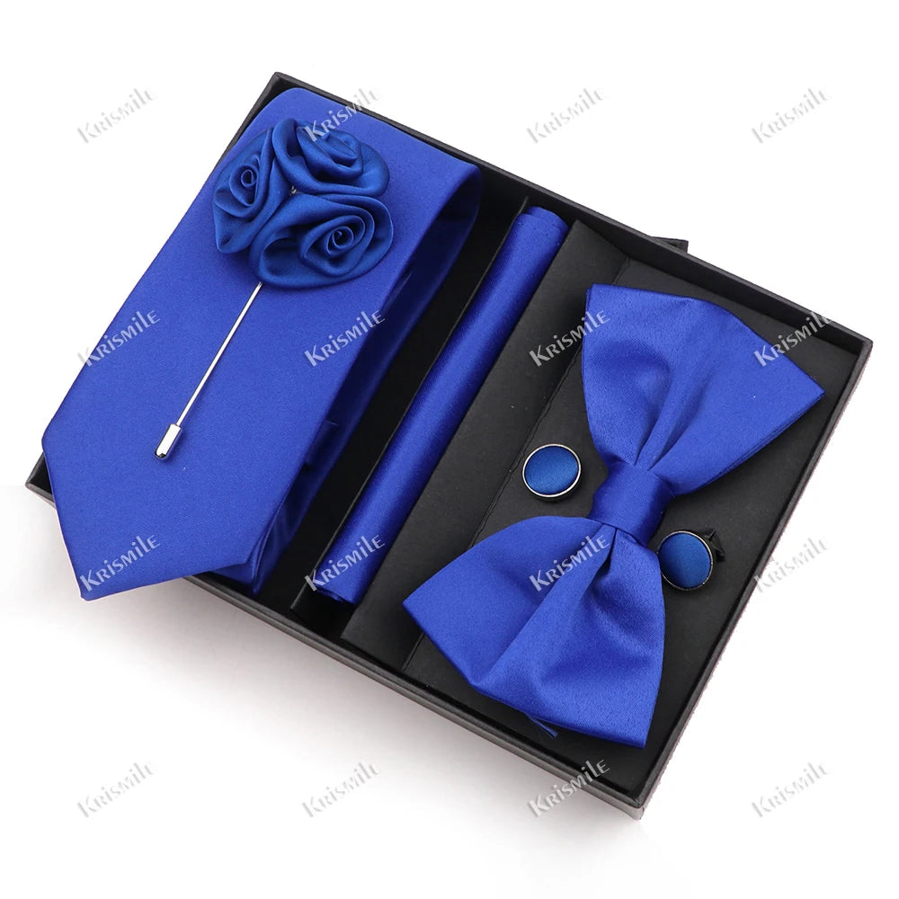 Men's Tie Box Gift Set | Necktie, Bow Tie, Pocket Square, Cufflinks & Brooch