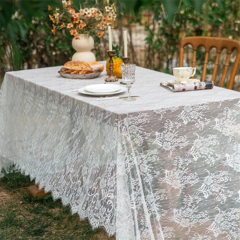 Nappe de mariage blanche en dentelle vintage pour réception de mariage, décor bohème, Saint-Valentin