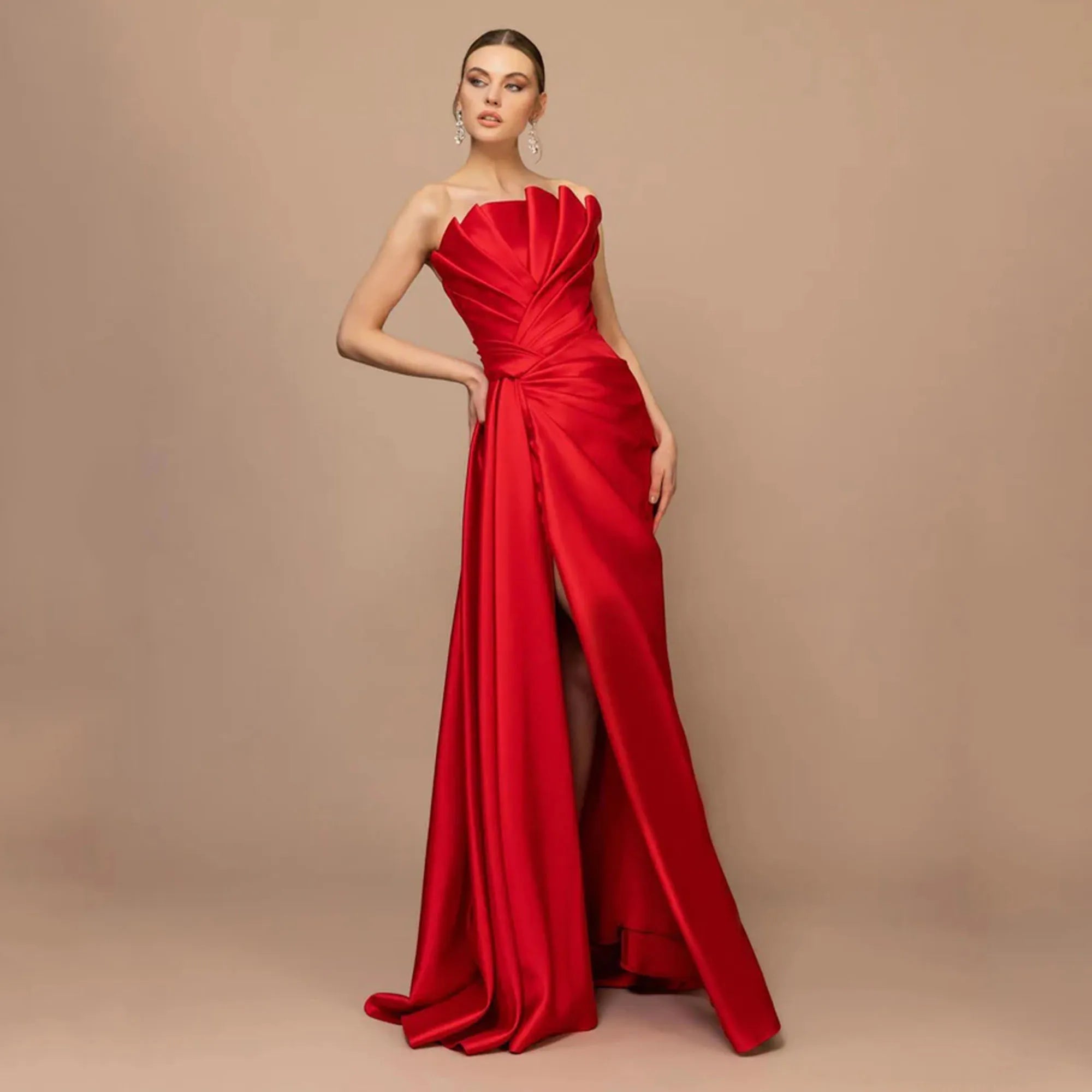EVON BRIDAL Robes de soirée rouges charmantes sans manches Vestidos De Fiesta Robe de soirée de mariage fendue à la mode personnalisée