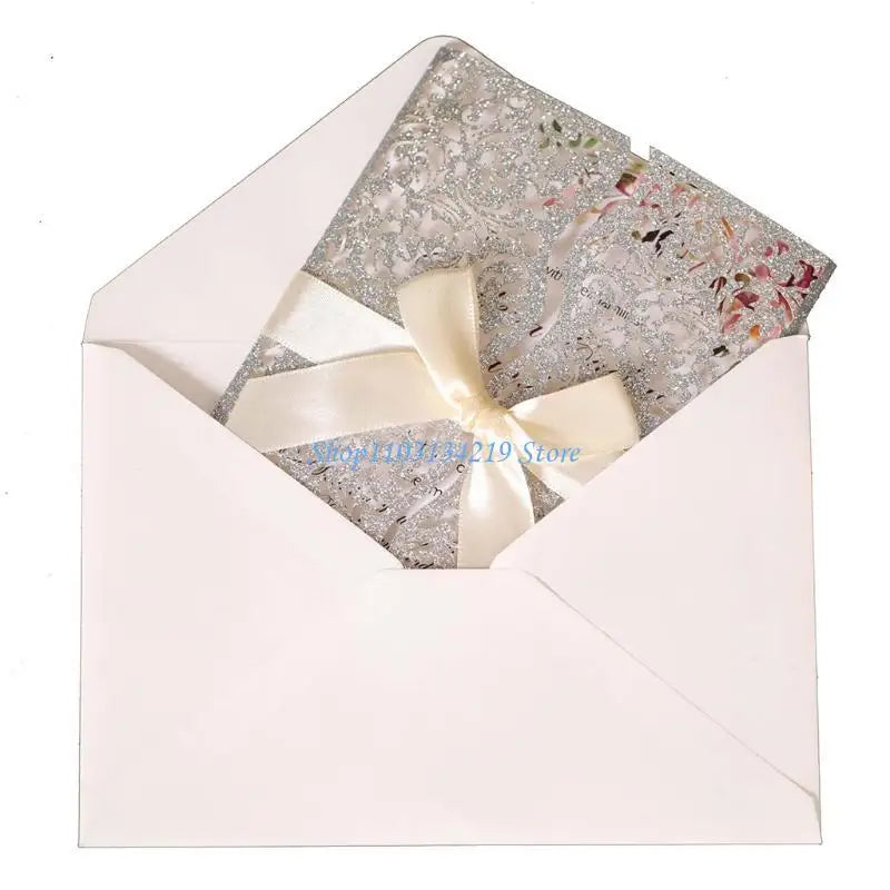 20 cartes d'invitation à paillettes creuses avec enveloppes et ruban pour mariage, Saint-Valentin, fête prénuptiale, fournitures de fête