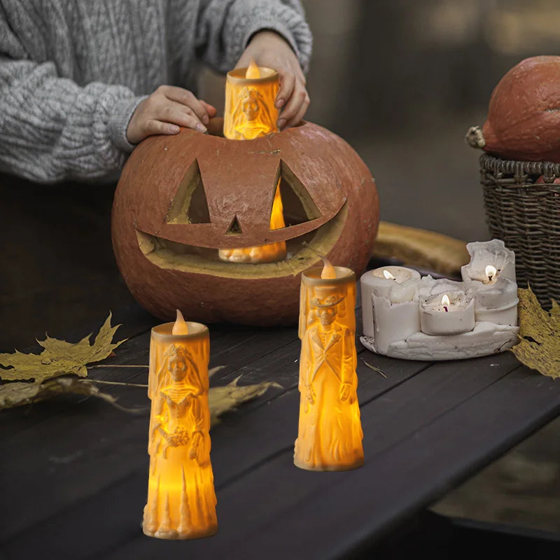 Halloween Skeleton Lamp LED Luminous Candle Horror Decoration Prop Ghost Groom Bride Couple Lamp Ornament Halloween Decor
