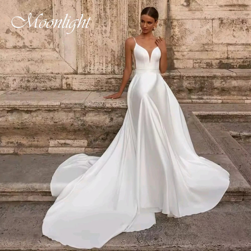 Robe de mariée trapèze moderne plissée à col en V 2026 sans manches, à fines bretelles, dos nu, robe de mariée, Vestidos De Novia personnalisée