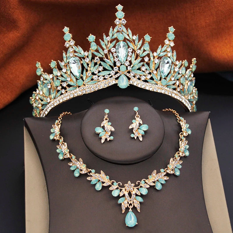 Ensembles de bijoux de mariée pour femmes, diadèmes de mariage et d'anniversaire, et collier ras-du-cou, boucles d'oreilles, accessoires de bijoux de costume de fête de mariée