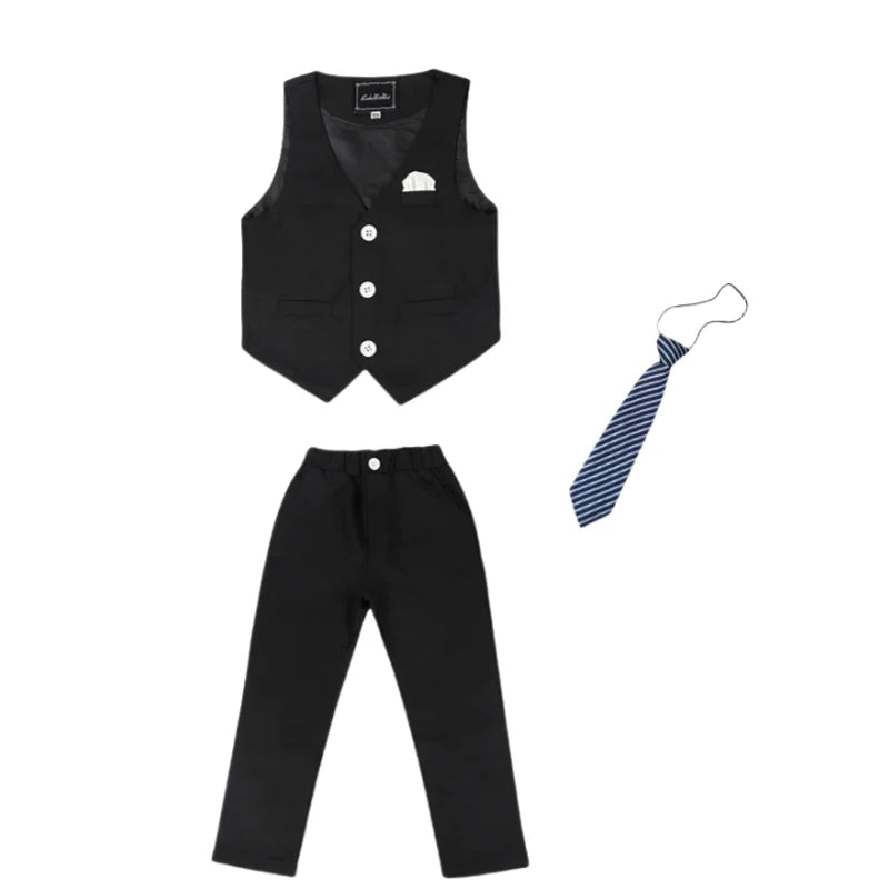 Ensemble gilet et pantalon pour garçons avec cravate, costume habillé formel, tenue de mariage ou communion pour adolescent, costume de performance de piano pour enfants